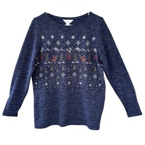 Christopher & Banks Embroidered Christmas Sweater Womens M Cross‎ Stitch Cabin